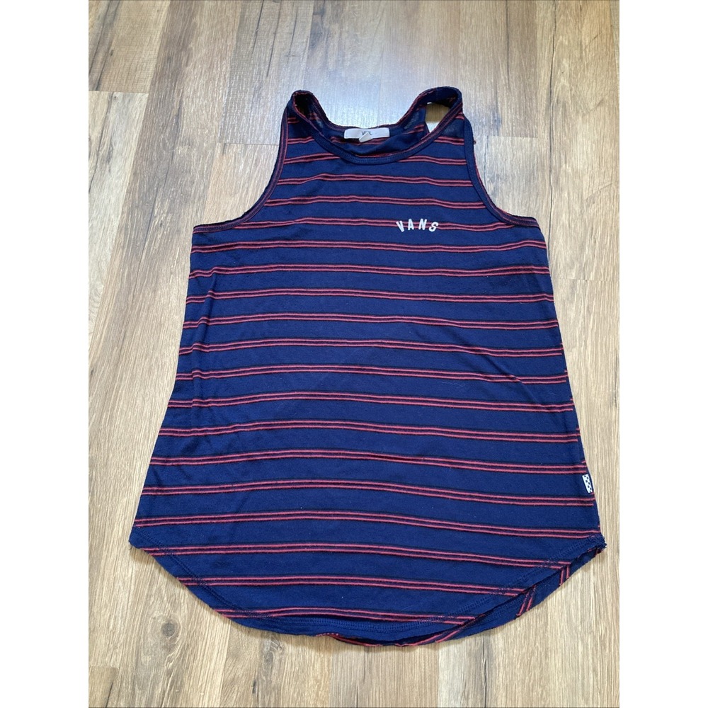 Vans Off The Wall Womens Small Tank Top Striped Red Blue Scoop Neck Patriotic
